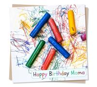Nokular Colourful Happy Birthday Mama Card - Crayon, Toddler, Child - Drawing, Colours, Scribbles - For Your Mama, Mum, Mother - From Your Daughter, Son, Child, Relative