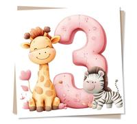 Nokular Happy 3rd Birthday for a Special Little Girl - Animal Lover, Giraffe, Tiger - Three, Third - for Niece, Granddaughter, Goddaughter