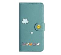 Nokverzy Mobile Phone Case for iPhone 12 mini Flip Case Magnetic Card Holder kickstand Animal Cat Print Patterned Shockproof Leather Wallet Phone Case Cover for iPhone 12 mini Case Lanyard Green