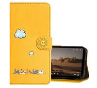 Nokverzy Mobile Phone Case for iphone 17 Case Wallet Pocket Magnetic with Card Holder kickstand PU Leather Phone Cover for iphone 17 Flip Case Cat with Wrist Strap Yellow