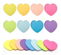 Nokwocy Coloured Sticky Notes, 240 Sheets Self-Adhesive, Heart-Shaped, 8 Colours, 70 x 70 mm, Office, Home, School Accessories