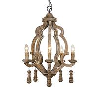 NOKXDKJWT 5 Light Rustic Vintage Wood Candle Chandelier,Classic Nordic Pendant Lighting Shabby Chic Style Ceiling Light Lamp for Living Room Dining Room Bedroom
