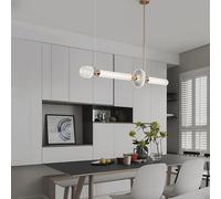 NOKXDKJWT Acrylic Long Tube Pendant Light, Electroplated Alloy Hanging Lamp with S Gold Finish, Strip Dining Room Chandelier, Modern LED Suspension Lamps - 40W, Ultra-Thin Linear Isla