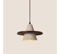NOKXDKJWT Conical Pendant Light Mid Century Yellow Travertine Hanging Lamp Modern Retro Wood Round Ring Chandelier for Dining Table Bedroom Farmhouse(Walnut Wood)
