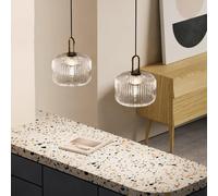 NOKXDKJWT Hand Blown Striped Glass Geometric Chandelier Lamp, Unique White Pendant Light Fixture, Modern Home Decor, 14x30cm, Elegant Ceiling Lighting for Living Room and Dining Area