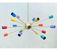 NOKXDKJWT Mid Century Style Brass Sputnik Light Antique Chandelier 12 Multi Colored Arms
