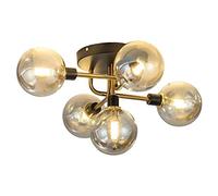 NOKXDKJWT Modern Industry Sputnik Chandelier,5 Head G9 Led Spherical Ceiling Lamp Semi Flush Mount,Clear Glass Shade Matte Black Finish Living Room Bedroom Ceiling Fixture/Golden./Cognac