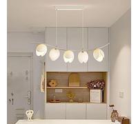 NOKXDKJWT Modern Kitchen Island Linear LED Pendant Light Nordic Green Flower Petal Ceiling Hanging Lamp Dimmable White Chandelier for Dining Room Table Living Restaurant Cafe Hotels