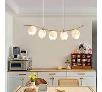 NOKXDKJWT Modern Kitchen Island Linear LED Pendant Light Nordic Green Flower Petal Ceiling Hanging Lamp Dimmable White Chandelier for Dining Room Table Living Restaurant Cafe Hotels