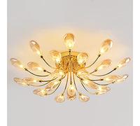 NOKXDKJWT Modern Round Crystal Ceiling Lights,Golden Luxury Dandelion Chandelier G4 Flush Mount Pendant Lighting for Living Room Bedroom Dining Room-Amber lampshade 54light