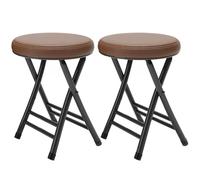 NOKXDKJWT Portable Folding Round Stool with Padded Seat for Dorm Kitchen Vanity Church Outdoor Use Yellow (2pcs)