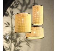 NOKXDKJWT Rattan Chandeliers Wicker Hand Woven Drum Pendant Light Kitchen Island Cylinder Black Bamboo Hanging Lamp Long Linear Modern Coastal Chandelier for Kids Bedroom Dining Room