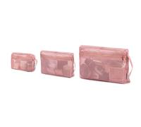 NOL Natural Organic Lifestyle 3-Pack Mesh Travel Toiletry Bags - Clear Zipper Travel Organizer, Airport Carry-On Compliant Reusable Cosmetic Makeup Bag for Women & Men (Dark pink)