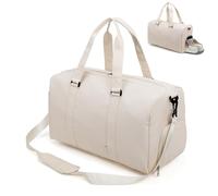 NOL Sports Gym Bag for Men and Women, Duffle Bag for Travel, Waterproof Carry On Weekender Bag with Shoe Compartment & Wet Pocket-4, Cream, Modern