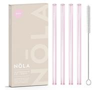 NOLA Premium Glass Drinking Straws Pink, Set of 4 + Cleaning Brush - 15 cm Long - Dishwasher Safe, Special Glass - for Hot & Cold Drinks, Tea, Cocktails, Smoothies, Juices