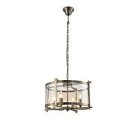 Nolan Lantern 4 Light Medium Ceiling Pendant in Antique Brass Finish with Amber Glass