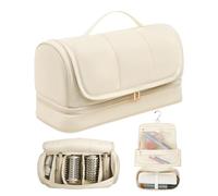 Noldena Hanging Hair Dryer Travel Case, Compatible with Dyson Airwrap and Shark FlexStyle, Water-Resistant Hair Tool Organizer Bag with Removable Divider, Makeup Cosmetic Bag, Gift for Women, Cream