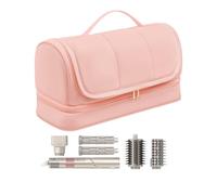 Noldena Hanging Hair Dryer Travel Case, Compatible with Dyson Airwrap and Shark FlexStyle, Water-Resistant Hair Tool Organizer Bag with Removable Divider, Makeup Cosmetic Bag, Gift for Women, Peach