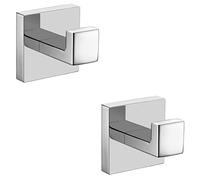 Nolimas Bath Towel Hook SUS 304 Stainless Steel Square Clothes Towel Coat Robe Hook Cabinet Closet Door Sponges Hanger for Bath Kitchen Garage Heavy Duty Wall Mounted, Chrome Polished Finish,2Pack