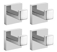 Nolimas Bath Towel Hook SUS 304 Stainless Steel Square Clothes Towel Coat Robe Hook Cabinet Closet Door Sponges Hanger for Bath Kitchen Garage Heavy Duty Wall Mounted, Chrome Polished Finish,4Pack