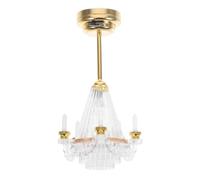 NOLITOY 1:12 Scale Dollhouse LED Chandelier Battery Operated Miniature Pendant Light Warm Glow Vintage Candle Ornaments for Victorian Furniture Micro Landscape Christmas DIY Decor Golden 6.8cm