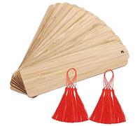 NOLITOY 10 Sets DIY Wooden Bookmarks with Hanging Tags and Red Tassels Handmade Blank Page Markers for Scrapbooking Reading Crafting Gift DIY Suitable for Students Writers Book Lovers Home