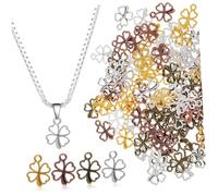 NOLITOY 100 Pcs Four-leaf Alloy Pendants Leaf Charms for Jewelry Making St Patrick Day Lucky Dangle Charms in Vintage Silver Bronze Gold Copper Colors