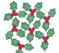 NOLITOY 100pcs Christmas Holly Leaves Applique 3.7cm Green Fabric Patches for DIY Holiday Decorations, Christmas Tree Ornaments, Wreath Crafts Accessories
