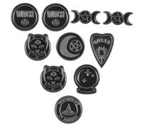 NOLITOY 10pcs Black Alloy Witch Brooch Pins Set Vintage Punk Coffin and Hat DIY Clothes Accessories and Craft Decoration Random Style