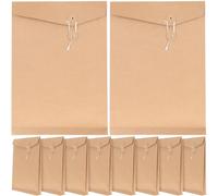 NOLITOY 10pcs Kraft Paper File Organizer Envelopes A4 Document Folder with String Tie Closure Recycled Paper Filing Bags for Office School Document Storage
