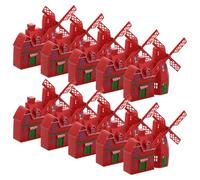 NOLITOY 10pcs Red Vintage Miniature Windmill House Model Set, Plastic Farmhouse Style Ornamental Windmill and Miniature Buildings for Garden Pot Decorations and Fairy Garden Accessories