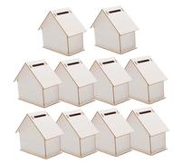 NOLITOY 10PCS Wooden DIY Coin Bank for Unfinished Paintable House Shaped Money Saving Box Educational Craft for Financial Learning and Creativity Development