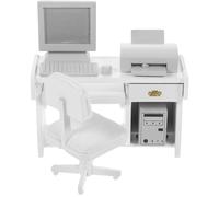 NOLITOY 12 Scale Miniature Office Desk Set with Chair, Computer, Keyboard, Mouse Printer - White Dollhouse Furniture for ’ Doll House Office Decor and Craft Accessories