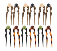 NOLITOY 12pcs Vintage U Shaped Hair Forks for Updo Hair Accessories Bun Maker Pins Thick Support Formal Party Tools in Caramel Dark Gray Green