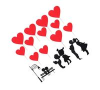 NOLITOY 16Pcs Heart-Shaped Couple Cake Picks Set, Valentine’S Day Cake Cupcake Toppers with Romantic Kiss and Street Lamp Designs, Party Dessert Decoration for Anniversary and Wedding