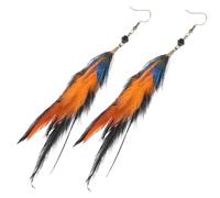 NOLITOY 1Pair Exotic Plume Earrings with Beads Vintage Bohemian Style Dangling Earrings for Women Unique Ethnic Jewelry for Festivals and Special Occasions