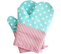 NOLITOY 1pair Thickened Heat Resistant Oven Mitts with Quilted Cotton Lining for Baking Grilling Microwave Use Blue Dots Design