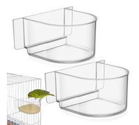 NOLITOY 2 Pack Thickened Parrot Food Bowl Clear Aviary Bird Feeder Wild Finch Balcony Station Indoor Outdoor Pet Water Dish Heavy Duty Plastic Hanging Seed Trough For Cockatiel Budgie 4.05 Inches