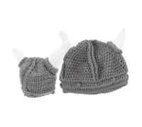 NOLITOY 2 pcs Knitted Ox Horn Hat Funny Cosplay Warm Beanie for Adults and Soft Comfortable Knit Hat for Halloween Party Festival Costume Animal Theme Dress Up