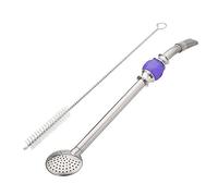 NOLITOY 2 Pcs Stainless Bombilla Drinking Straws with Removable Filter Head and Cleaning Brush Purple Gourd Spoon Design Reusable for Loose Leaf Tea Coffee and Fruit Juices
