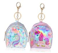 NOLITOY 2 Pcs Unicorn Wallet Purse Small PU Leather Coin Pouch with Star Pattern Keyring and Buckle for Women Mini Zipper Change Holder for Cards and Cash Cute Cartoon Design for Daily