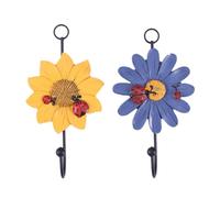 NOLITOY 2 Pcs Wall Mounted Resin Daisy Hooks for Coats Hats Bags Key Holders Flower-Shaped Decorative Hooks in Yellow Purple Easy Install for Bathroom Kitchen Storage