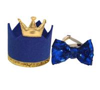NOLITOY 2 Pieces Pet Birthday Crown Hat with Bow Tie Set for Dogs and Cats, Sequin Party Costume Accessories for Pet Birthday Celebrations and ’ Party Props