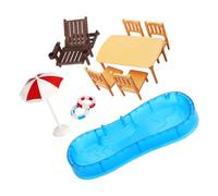 NOLITOY 2 Sets Dollhouse Miniature Swimming Pool and Beach Chair Accessories Realistic Tiny Furniture with Umbrella for DIY Fairy Garden Portable and Easy to Assemble Poolside Decoration