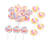 NOLITOY 20Pcs Colorful Resin Lollipop Embellishments Miniature Candy Props for DIY Fairy Garden Micro Landscape Decoration Lightweight Rainbow Swirl Lolly Accessories