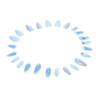 NOLITOY 24 pcs Blue Nails with Rhinestones Sturdy Artificial Fake Fingernails for Women and Apply Full Cover False Nails for Daily Wear Parties Weddings and Home Manicure