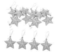 NOLITOY 24pcs Sparkly Star Shaped Ornaments Hanging Decorative Xmas Tree Elements Silver Glitter Stars for Christmas Party Home Decor Gift