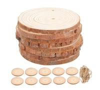 NOLITOY 25PCS Natural Wood Circles Unfinished Wood Slices with Jute Thick Wooden Discs for Craft DIY Artistic Exploration Classroom Learning Wedding and Home Decoration
