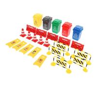 NOLITOY 25Pcs Traffic Road Cones and Miniature Street Signs Play Set with Red Cones, Yellow Metal Barricades, Red Water Barriers, A-Frame Warning Signs, and Trash Bins for ’ Traffic