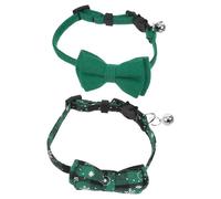 NOLITOY 2pcs Adjustable Cat Collar Bow Tie with Removable Bell Soft Cozy Fabric Breakaway Kitten Neckwear for Elegant Pet Accessory for Holidays and Daily Use Green Tone